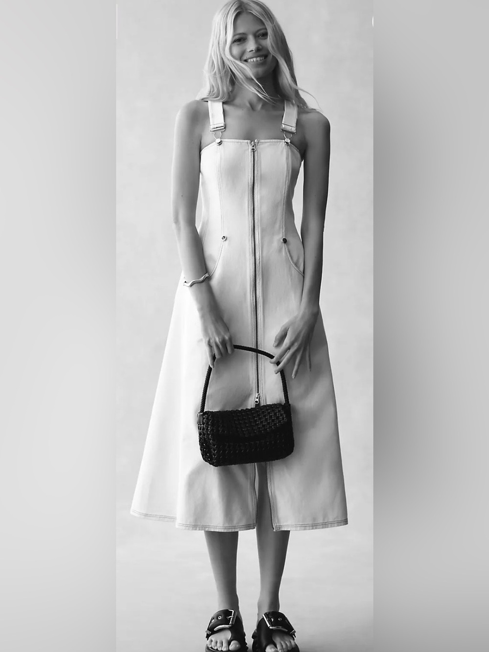 Anthropologie Forever That Girl Zip-Front overall ecru midi Dress size XSmall